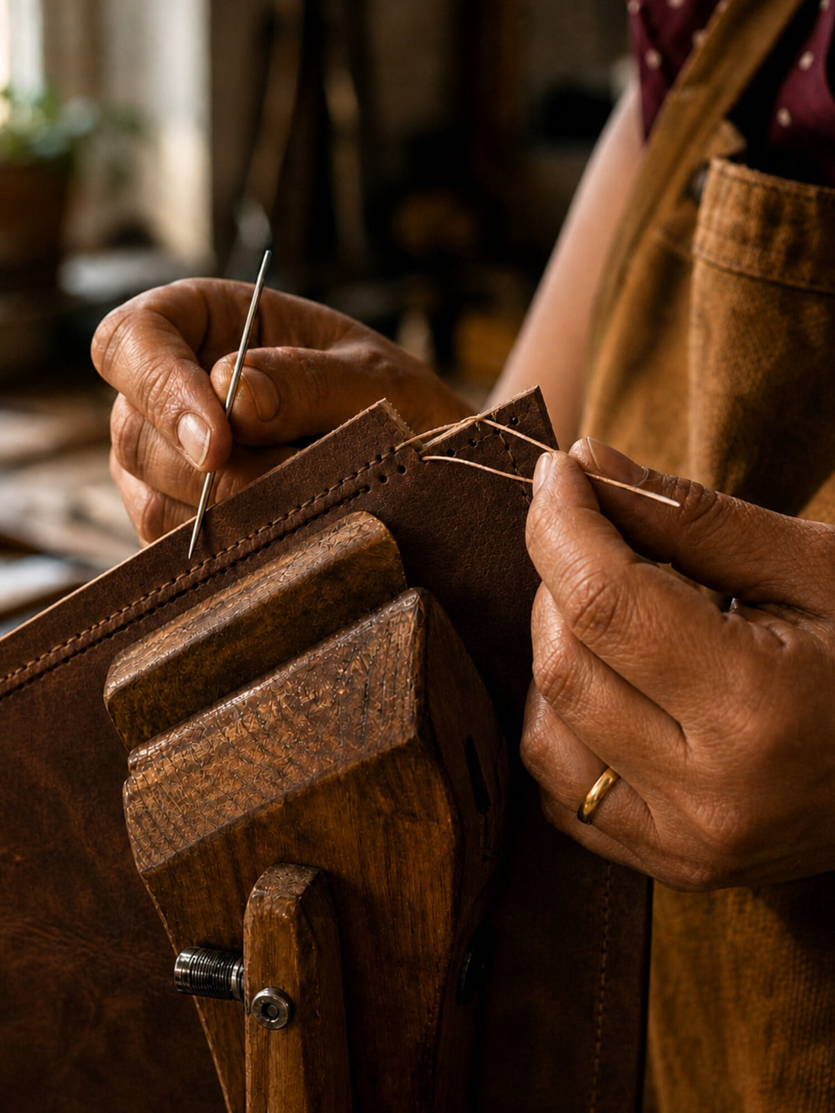 Illustration of leatherworking, inspired by regional craft traditions
