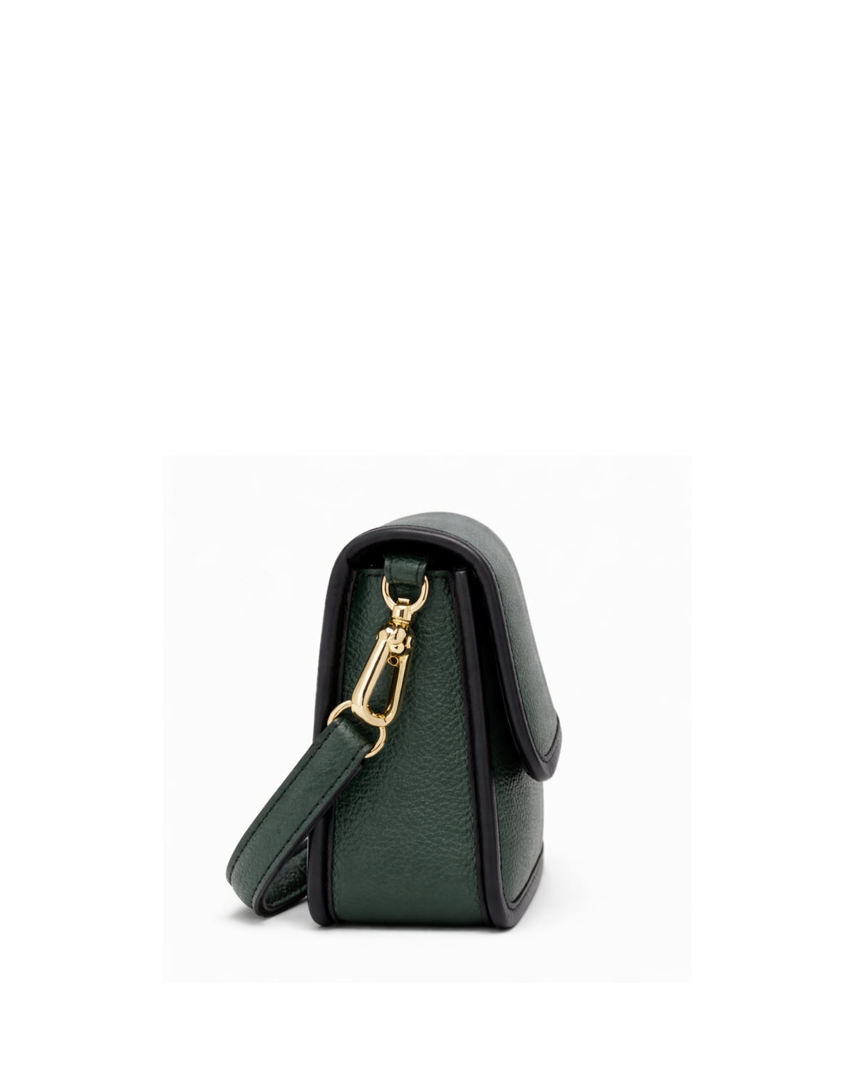 Side detail of The Keeper in olive leather, showing the strap and clasp
